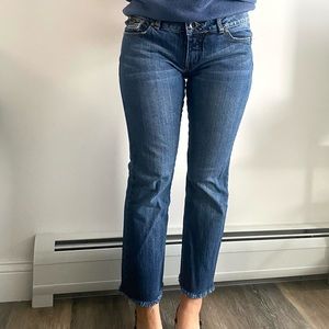 Vintage Billabong 2000’s medium wash low rise jeans with frayed hem size 7